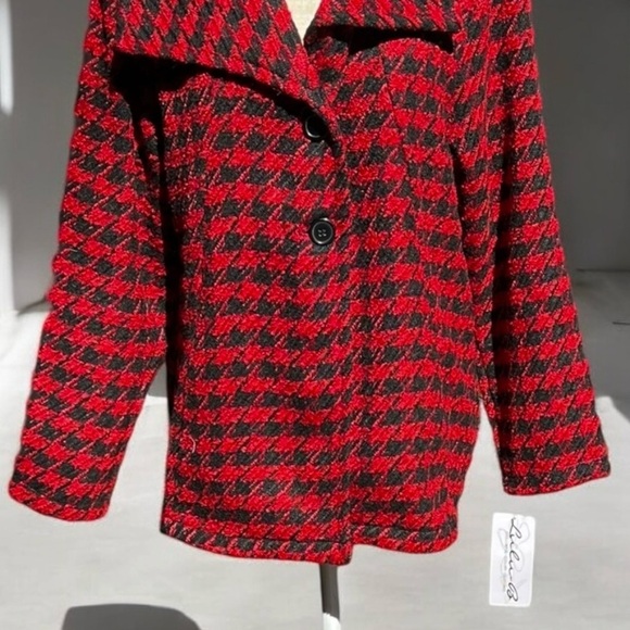 🌻NEW w/tag LuLu-B Red & Black Herringbone Collared Jacket Size XL - Picture 3 of 13